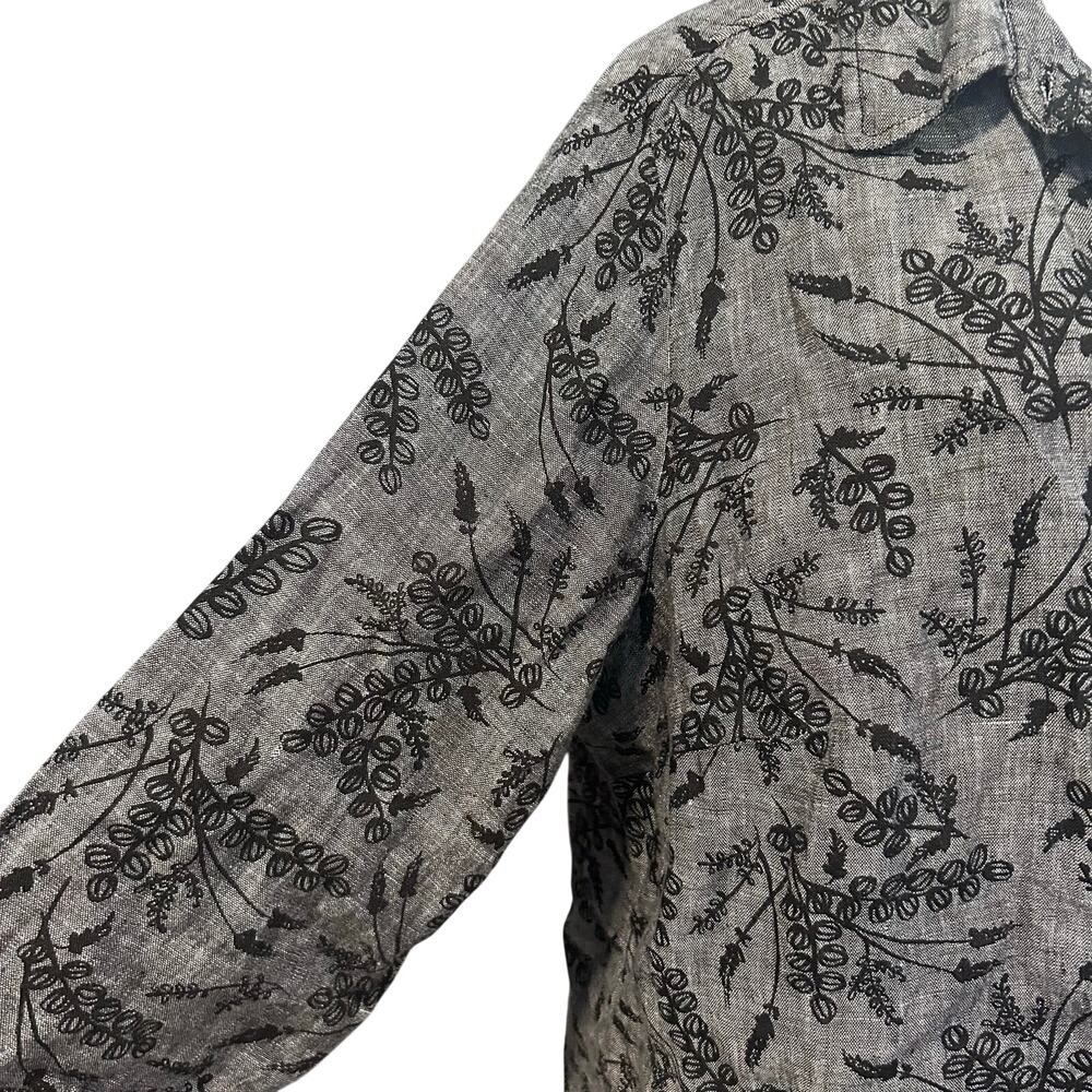 JM Collection Gray Linen Black Embroidered Floral Button Shirt Cottagecore 18W - Picture 11 of 16